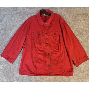 Dressbarn Womens 22/24 Red Button Up Pintuck Denim Style Jacket Heavy Plus Size